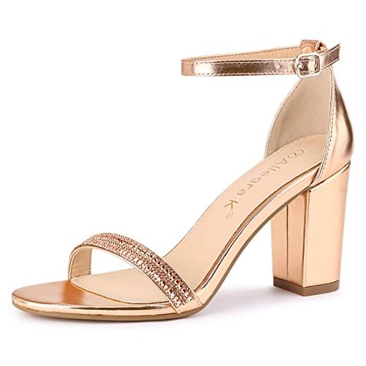 Allegra K Women's Rhinestone Ankle Strap Chunky Heels Rose Gold Sandals - 8 M US