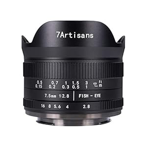 7Artisans 7.5mm F2.8 II Wide Angle Fisheye Lens APS-C Manual Focus Fixed Lens for Fujifilm Fuji X-A1, X-A2, X-AT, X-M1, XM2, X-T1, X-T2, X-T10, X-Pro1, X-E1, X-E2