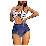♥Características: cuello en V, sin mangas. Con un patrón clásico retro, ya no parece monótono. Ponte este traje de baño sexy y elegante, recibirás muchos elogios.