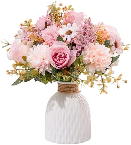 Epicpetal Fake Flowers in Vase, Artificial Pink Flowers in Vase f...
