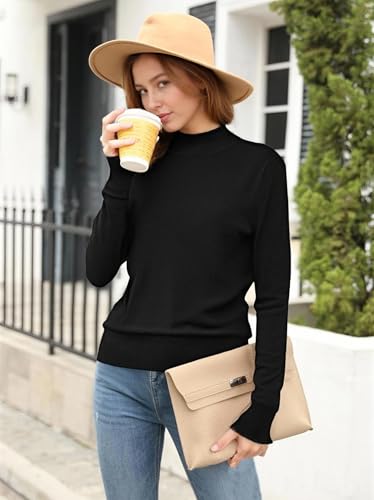 Image of MessBebe Womens Mock Neck Sweater Long Sleeve Knit Pullover Tops Casual Lightweight Jumper Loose Pullover Tops