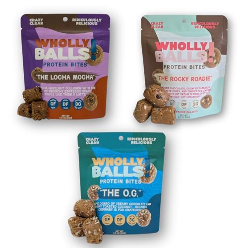 Image of Wholly Balls Protein Bites a€ inch Healthy Plant-Based Snack | High Protein, Low Sugar, Gluten-Free Energy Balls (Pack of 3, Chocolate)