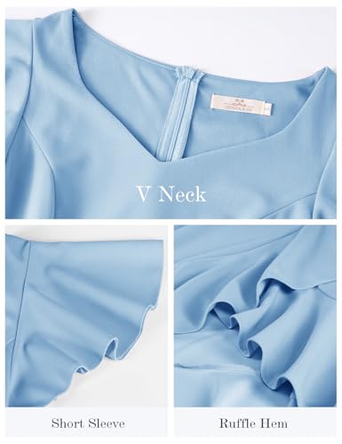 Image of HomRain V Neck Formal Wedding Guest Dresses for Women Ruffle Sleeves for Cocktail Graduation Modest Dress