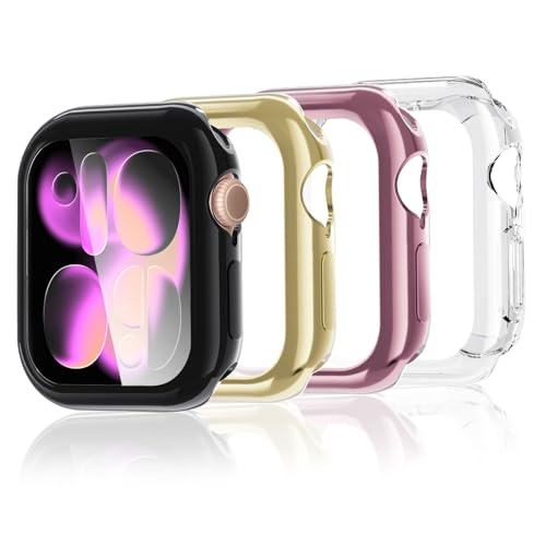Yenwen Cover per Apple Watch SE 3 40MM, 4 Pezzi Custodia Caso in Gel Silicone Morbida TPU con Pellicola Protettiva Anti-Graffio Full Protezione, Chiaro, Nero, Oro, Rosado