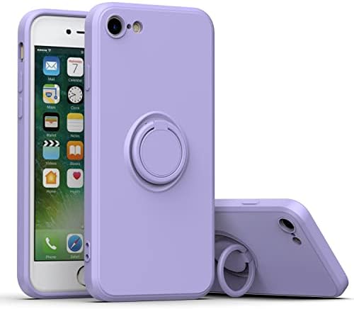 for iPhone SE 2022 Case, iPhone SE 2020 / 8 / 7 Case with Built-in Ring Holder, [Anti-Scratch] Soft Silicone Phone Case Hidden Kickstand Slim TPU Bumper Shockproof Protective Back Case, Light Green