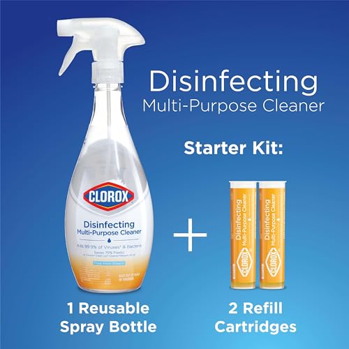 Image of Clorox Disinfecting Multi-Purpose Cleaner Starter Kit, Household Essentials, One Reusable Spray Bottle Plus 2 Refills