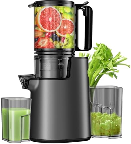 Cold Press Juicer, Juicer Machines with 5.4" Wide Feed Chute for Juice Extractor, Professional Slow Masticating Juicer for Whole Vegetables & Fruits with High Juice Yield, Easy to Clean (Black)