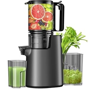 Cold Press Juicer, Juicer Machines with 5.4″ Wide Feed Chute for Juice Extractor, Professional Slow Masticating Juicer for Whole Vegetables & Fruits with High Juice Yield, Easy to Clean (Black)