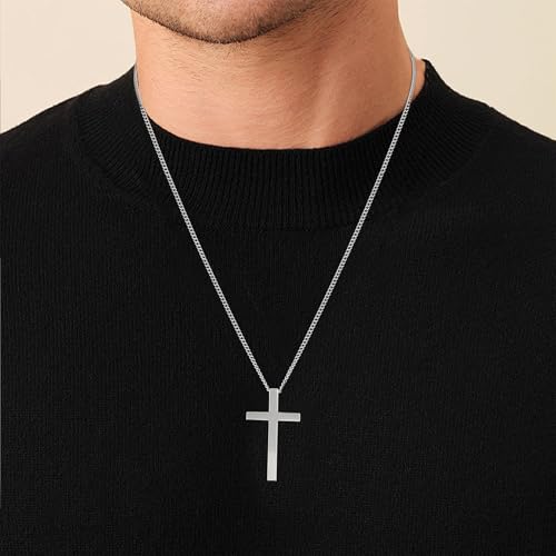 SanThree 2.2mm Pure Titanium Twist Link Chain Cross Necklace for Men Women Sensitive Skin, Ultra Light Welded Skin Friendly Oval Chain for New Year Valentines Day Birthday, 23.62 Inches3