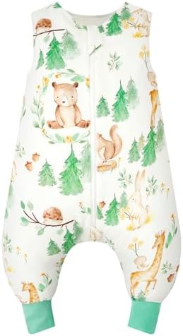 WYTbaby Schlafsack mit Füßen 1.0 Tog, 100% Baumwolle Schlafsack mit Beinen Ganzjahres Babyschlafsack für Junge Mädchen 70cm (Baby Höhe 65-80cm)