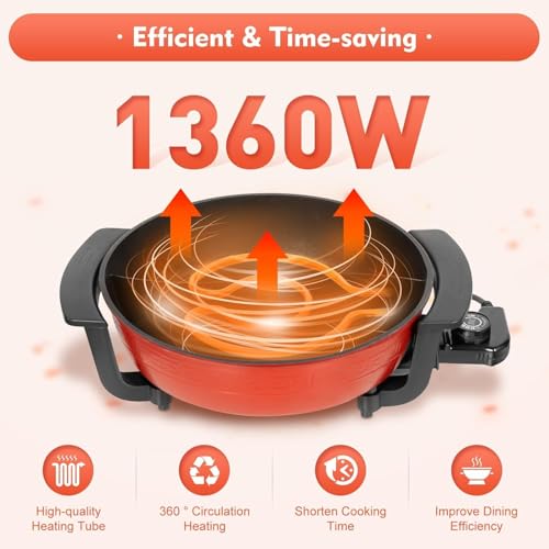 Image of Electric Hot Pot with Removable Divider - Enjoy Two Flavors Simultaneously, Non-Stick Surface with Adjustable Temperature & Glass Lid, Non-Stick Multi-Cooker for Hot Pot, Stews & Soups
