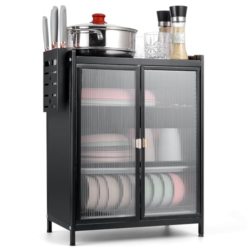 TXG Escurridor de Trastes, Mueble de Cocina para Guardar Platos, Escurridor de Trastes de 3 Niveles con Puerta, Mueble Cocina, Soporte for Microondas, Gabinete Escurridor, 59 CM
