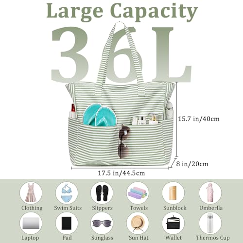 Image of LEDAOU Large Beach Bag Women Waterproof Sandproof Zipper Beach Tote Pool Bag for Swim Gym Grocery Travel with Wet Pocket