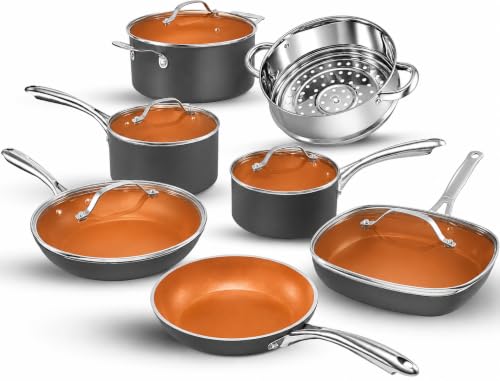 GOTHAM STEEL 12 Pc Ceramic Cookware Set, Diamond & Titanium Reinforced