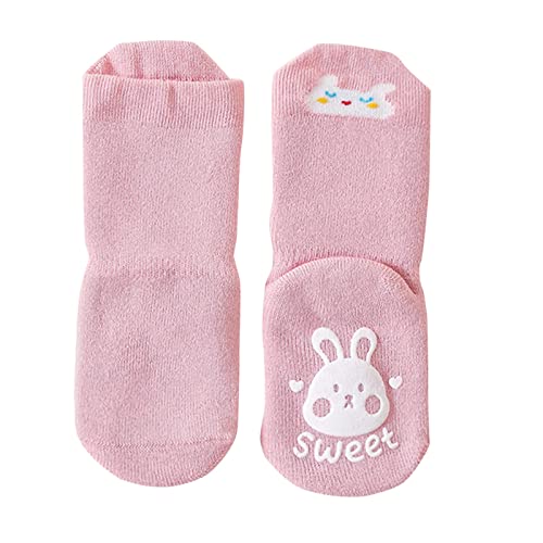 Children Autumn and Winter New Pattern Fashion Cute Cartoon Comfortable Thickened Thermal Baby Girl Socks with Grips (Pink, 1-3 Years Infant)