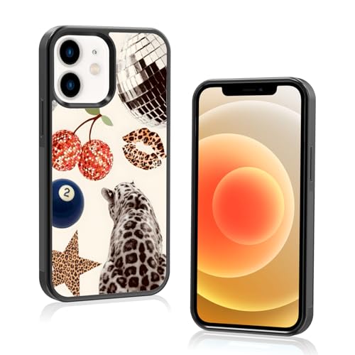 Axulimin Cute Leopard Cheetah Print Coquette Collage Aesthetic Phone Case for iPhone 12 Mini (5.4") Case for Women Girls (Beige)