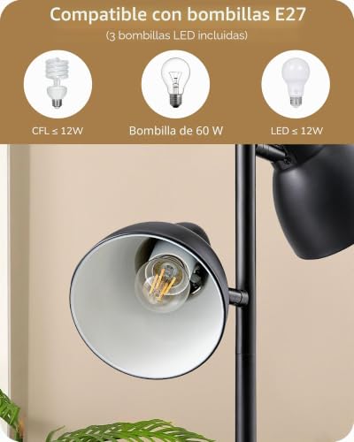 EDISHINE Lámpara de Pie Vintage con 3 interruptores para sala de estar 7