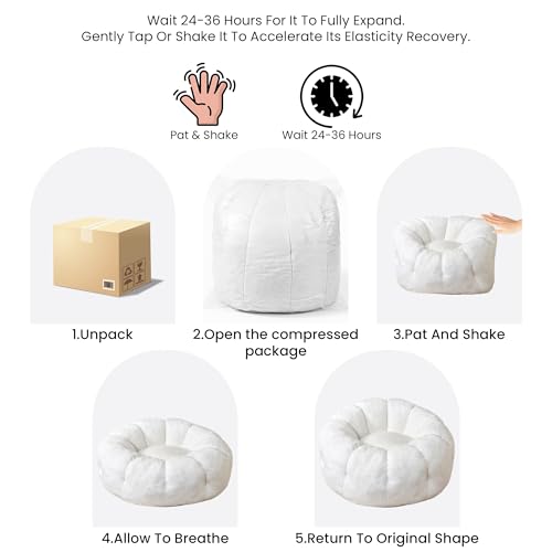 Image of Flower Bean Bag Chair for Teens and Young Adults, Soft Faux Fur Floor Seating with Memory Foam, Aesthetic Room Decor Cozy Lounger for College Dorm, White