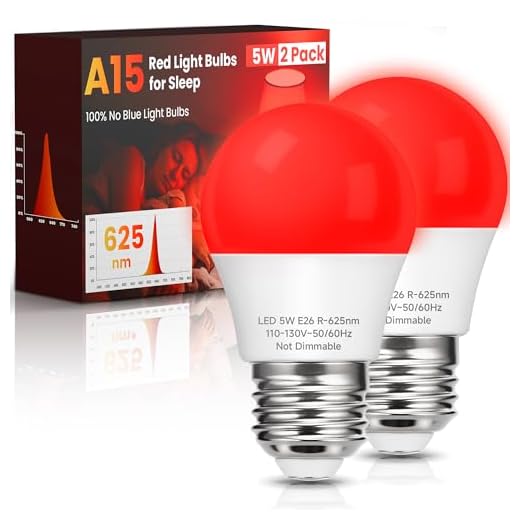 Eastiya Red Sleep Light Bulbs: A15 5W 625nm Red Light Bulbs for Sleeping, 100% Blue Light Blocking Dim Light Bulbs 40W Equivalent, E26 LED Bulbs for Mood Soothing, Bedroom and Baby Nursery, 2 Pack