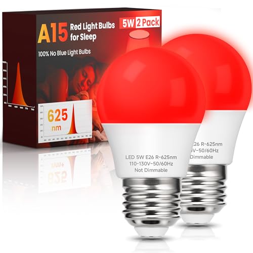 Eastiya Red Sleep Light Bulbs: A15 5W 625nm 2 Pack 40W Equivalent E26 LED