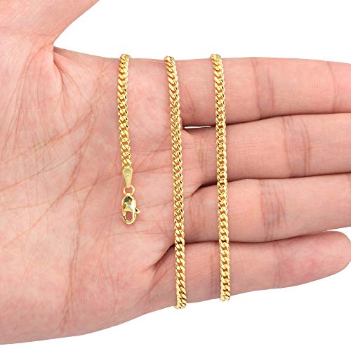 Nuragold 14k Yellow Gold 3mm Miami Cuban Link Chain Pendant Necklace, Mens Womens Jewelry 16" 18" 20" 22" 24" 26" - Image 3