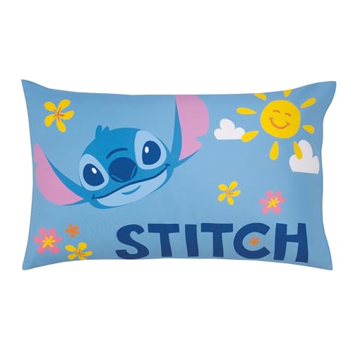 Image of NoJo Disney inchS inch is for Stitch 2 Piece Toddler Sheet Set - Fitted Bottom Sheet and Pillowcase, Blue, Pink, Yellow, White