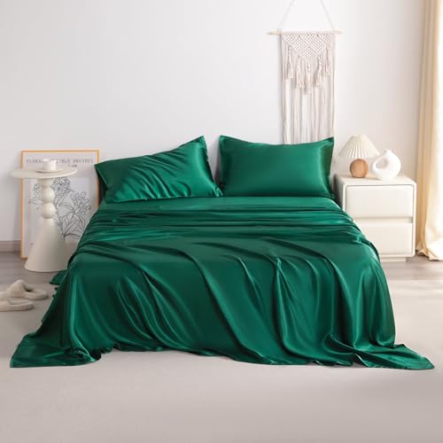 NTBAY Full Satin Sheet Set, 4 Piece, Dark Green - image 2