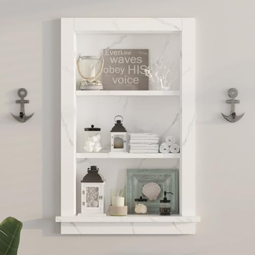 Mepplzian Recessed Medicine Cabinet for Bathroom,14x24 Bathroom Cabinet with Storage,3-Tier in Wall Shower Niche,Bathroom Niche for Shower Wall for Home,Wall Niche Insert for Drywall,White Marble,MDF