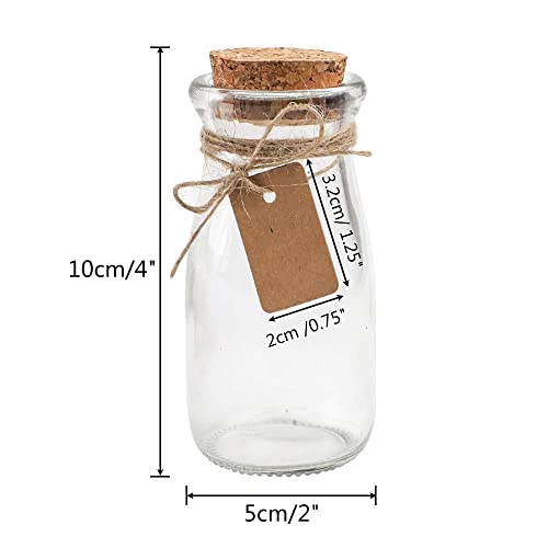 Cucumi 12Pcs 3.4Oz Small Glass Favor Jars, 100Ml Bottles With Cork Lids, Mini Jars Milk Bottles, Party Favors Wedding Potion 25Pcs Label Tags And 20M Burlap Ribbon #TOP1