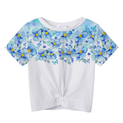 Image of Arshiner Girls Casual Tie Dye Short-Sleeve T-Shirt Cute Print Summer Blouse for Girls Twist Front Tunic Tee Tops
