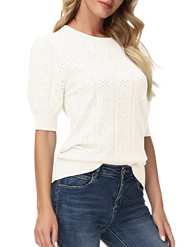 GRACE KARIN Womens Lightweight Thin Summer Pullover Sweater Cute Puff Short Sleeve Tops Pullover Shirt Knit Blouse3