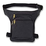 AHR quality Marsupio Gamba Marsupio Laterale Gamba Moto Hippie con Cerniera, 3 Tasche e Doppia Tenuta Unisex, Nero piombo, Regolabile, Valigia estensibile e rigida con ruote girevoli