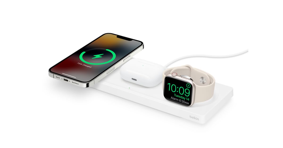 Belkin BOOST↓CHARGE PRO - Plataforma de carga inalámbrica 3 en 1 con MagSafe