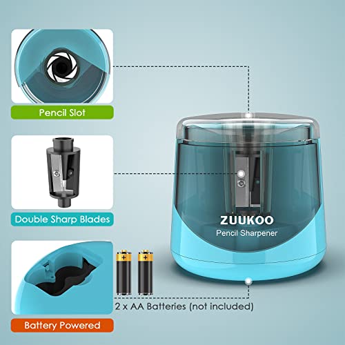 Zuukoo Electric Pencil Sharpeners, Battery Powered For Colored Pencils, High-Speed Operated Automatic & Manual Pencil Sharpener For Kids, Home School (Blue1) #TOP2