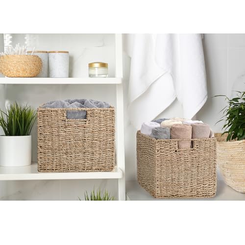 Dingtai G2024320 12X12X10In Seagrass Storage Baskets Set Of 4, Large Wicker Storage Basket, Decorative Seagrass Shelf Basket thumb #5