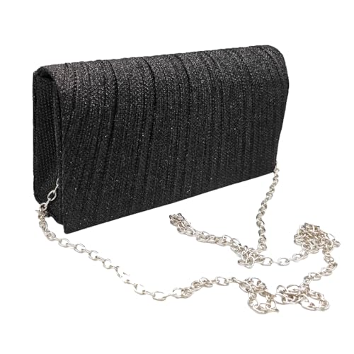 Bolsa Bag Para Festa Casual Casamentos Madrinhas Com Glitter Brilho Alça Corrente Preto