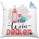 Wein Dealer Kissen mit Füllung 40x40 Geschenk für Weinverkäufer Geburtstag Spruch Geschenkidee Bester Weinverkäufer Weinhändler (Blau)