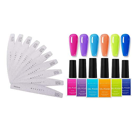 Makartt Gel Nail Polish 6 Colors With Nail File Bundle, Pink Blue Green Pastel Jelly Rainbow Summer Gel Nail Polish, 100/180 Grit Nail Files For Acrylic Nails Gel #TOP14