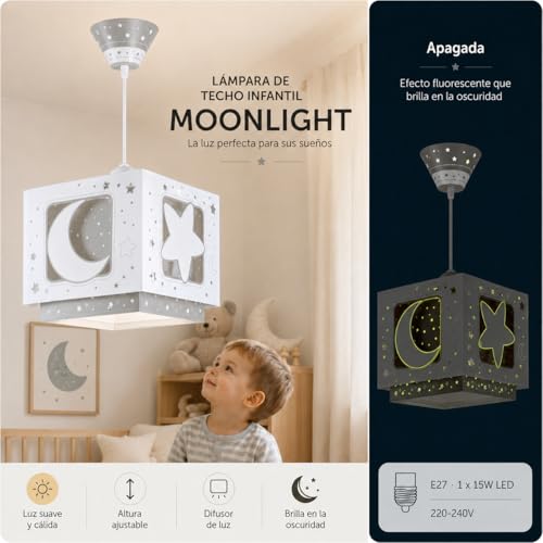 Lámparas infantiles Dalber para techo en habitación niños con lunas y estrellas gris Moonlight 2