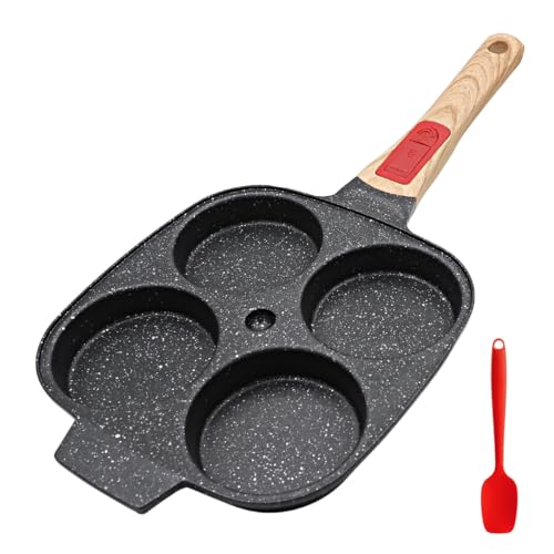 Bobikuke Poêle à Pancakes Induction avec Poignée Amovible, Poêle Antiadhésive en Aluminium à 4 Trous pour Mini Crêpes - Noir