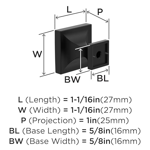 Image of Amerock 25 Pack 1-1 /16 inch Square Pedestal Matte Black Cabinet Knob