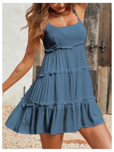 Image of MakeMeChic Women's Boho Mini Dress Summer Vacation Sundress Dots Sleeveless Cami Country Short Dress