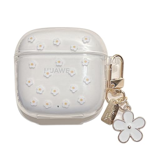GULVQYF Cover per Huawei Freebuds SE 3/2, trasparente, antiurto, custodia protettiva completa con gancio, guscio morbido per donne e ragazze (bianco)