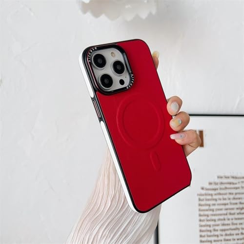 Coque cuir iPhone 12 rouge aimantée fini les chutes et la charge lente