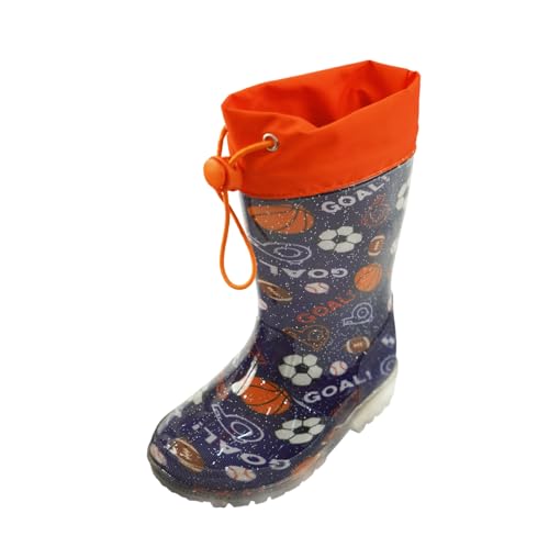 YAAMOO Botas de agua para niños, botas de lluvia para niños, botas de agua para niños, botas de agua con diseño de dinosaurios, impermeables, suela antideslizante, azul, talla 26-34, Diseño deportivo
