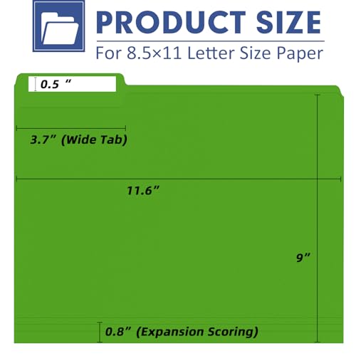 File Folder, PANDRI 270 Pack Colored File Folder, 1/3 Cut Tab, Letter Size, Assorted 12 Colors Filing Folder for Office School Business