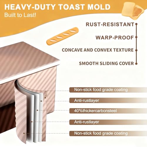 Image of 3 Pack Set Pullman Loaf Pan with Lids, 2.2 lb & 1 lb & 0.8 lb Dough Capacity,Non-Stick Sandwich Bread Loaf Pan for Homemade Baking Bread