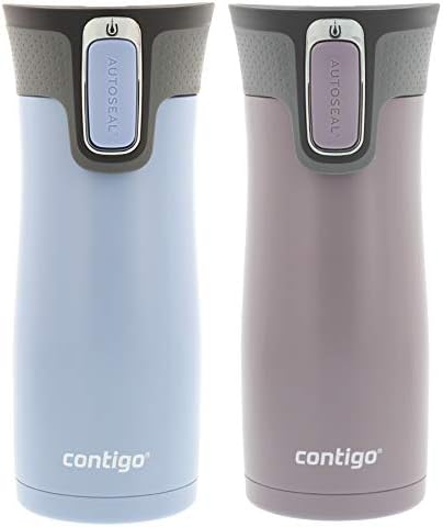 Contigo West Loop Vacuum-Insulated Stainless Steel Thermal Travel Mug with AUTOSEAL Spill-Proof Lid, 16oz 2-Pack, Earl Grey/Dark Plum