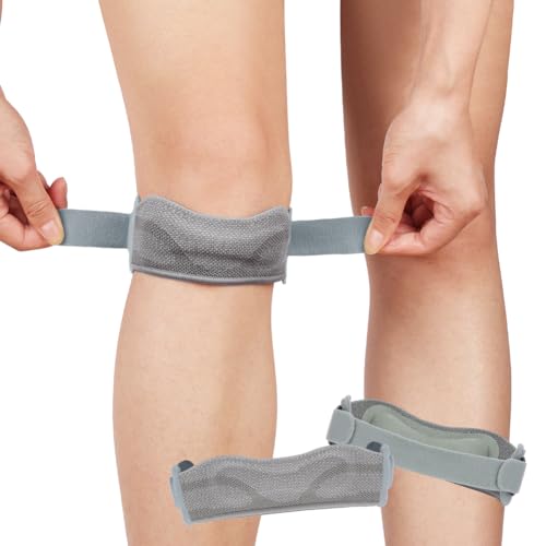 Beugo Rodillera Rotuliana Ajustable, Cinta Rotuliana Unisex, Correa de sujeción para el tendón rotuliano, vendaje para rótula, Knee Brace Deportiva para Saltar, Gym, Correr, Escalada (1, Gris)