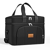 Rnivvi Lunch Box for Men, Double Decker Insulated Cooler Bag Lunch Bag Reusable Leakproof Tote Lunch Container with Strap for Work Family Picnic Hiking Camping, 18 Cans 12L, Large Adults, Black